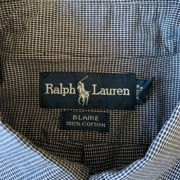 RALPH LAUREN Men's LS BLAIRE Cotton Button Up sz. M Shirt Gingham Check Blue - Picture 2 of 14